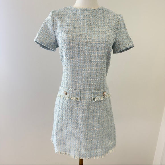 None Dresses & Skirts - Elegant Blue Tweed Women's Dress Size Small